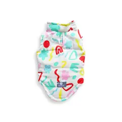 WAWAW - Chaleco para perro talla M marfil figuras colores rojo
