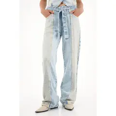 TENNIS - Jean Wide Leg con detalle de malla y brillo para mujer