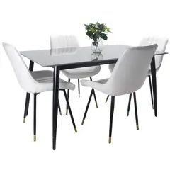 AKIVOY - Comedor Genova en Marmol Negro 4 Puestos Silla Blanca