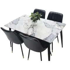 AKIVOY - Comedor Genova en Marmol Azul 4 Puestos Silla Negra
