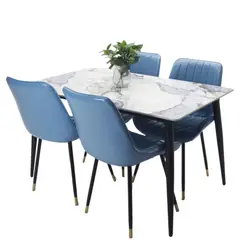 AKIVOY - Comedor Genova en Marmol Azul 4 Puestos Silla Azul