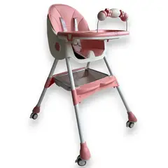 KIDSHOP - Silla Comedor Para Bebé Plegable Con Ruedas 555-13A Rosado