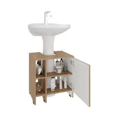 RTA DESIGN - Mueble para Lavamanos Omahi Fresno Europeo y Blanco Duqueza con Variedad de Entrepaños