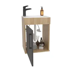 RTA DESIGN - Mueble Lavamanos Oxford Fresno europeo y Plata Oscuro Incluye Lavamanos 40cm