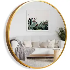 GENERICO - Espejo Redondo Dorado Pared Moderno 80cm