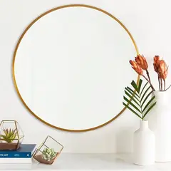 GENERICO - Espejo Redondo Dorado Pared Moderno 90cm