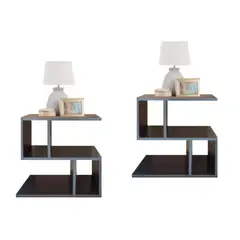 GENERICO - Mesa De Noche X2 Unidades Funcionales Modernas Color Wengue