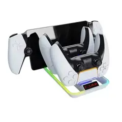 GENERICO - Base Cargador Para Joystick Doble Ps5 Y Ps Portal Luz Rgb.
