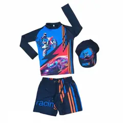 GENERICO - Traje de baño Infantil Buzo Pantaloneta y Gorra - Racing