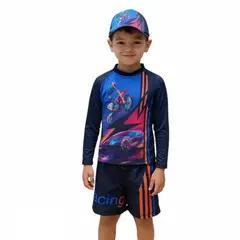 1AMIGO - Traje de baño Infantil Buzo Pantaloneta y Gorra - Racing