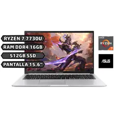 ASUS - PORTATIL AMD RYZEN 7 7730U, RAM 16GB, SSD 512GB,PANTALLA 15.6", SILVER