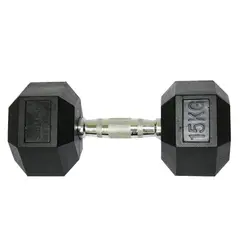 MOVIFIT - Mancuerna Hexagonal en Caucho 15 kg Antideslizante