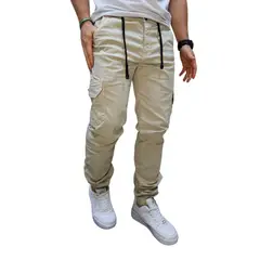 RAMBED - PANTALON CARGO BEIGE HOMBRE EN DRIL RESORTE EN BOTA