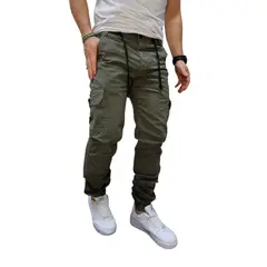 RAMBED - PANTALON CARGO VERDE HOMBRE EN DRIL RESORTE EN BOTA