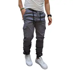 RAMBED - PANTALON CARGO GRIS HOMBRE EN DRIL RESORTE EN BOTA