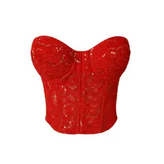 BAPU - Corset Strapless Lentejuelas Blonda Copa Con Arco Varillas laterales