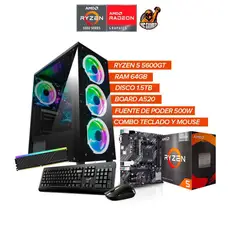 AMD - Torre Gamer Ryzen 5 5600GT / 64GB RAM / 1.5TB / Board A520 / Fuente 500W