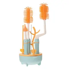 GENERICO - Set Cepillos Silicona Lavateteros Biberones Chupo Escurridor