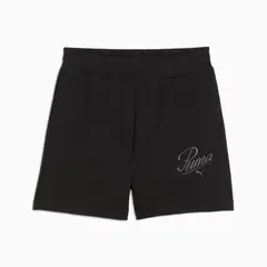 PUMA - Short Deportivo Marca High-Waist Original Negro Mujer