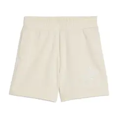 PUMA - Short Deportivo Marca High-Waist Original Blanco Mujer
