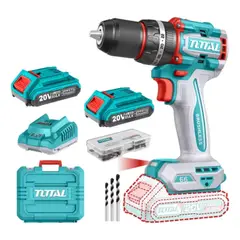 TOTAL - Taladro Percutor 66nm Incluye 2 baterias 2ah + Cargador + 47 accesorios industrial