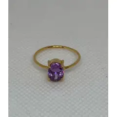 GENERICO - Anillo de oro 18k oro italiano con amatista natural - forma de Ovalo
