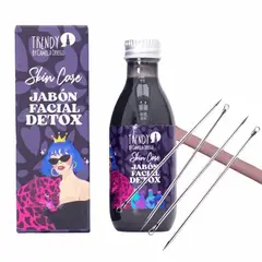 TRENDY - Set acne Jabon facial detox + 4 agujas puntos negros