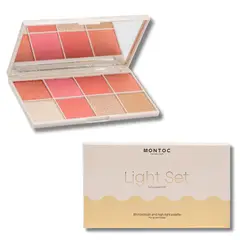 GENERICO - Paleta de rubor Light Set 8T Montoc: 5 Rubores, 2 Iluminadores y 1 Bronceador