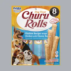 GENERICO - Churu Dog Rolls Snack Pollo con Queso Pack x8 96gr