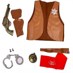 GENERICO - Disfraz De Vaquero Pistola Esposas Pañoleta Chaleco Niños Accesorios