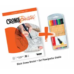 ICOPEL - Set Block de Arte Croma Bristol + Plumígrafos Stabilo X 10