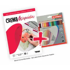 ICOPEL - Set Block Para Arte Croma Mixmedia + Lápiz Aqua Stabilo X 24