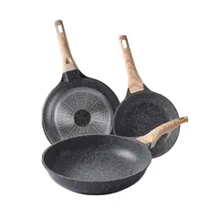 HOME - Juego Set 3 Sartenes Antiadherente Granito Marnol Cerámica Beige