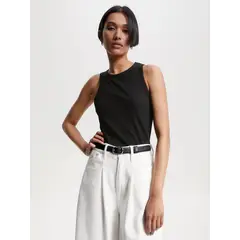 TOMMY HILFIGER - Camiseta negra acanalada sin mangas de corte slim