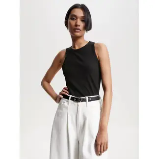 TOMMY HILFIGER - Camiseta negra acanalada sin mangas de corte slim