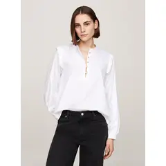 TOMMY HILFIGER - Blusa blanca de corte amplio con volantes
