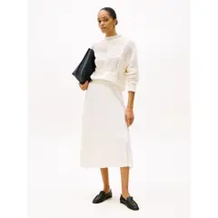 TOMMY HILFIGER - Falda blanco midi plisada con logo en cintura