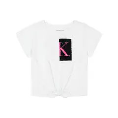 CALVIN KLEIN - Camiseta blanca con lentejuelas y detalle de lazo para niña