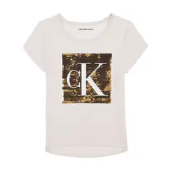 CALVIN KLEIN - Camiseta marrón con logotipo de lentejuelas para niña