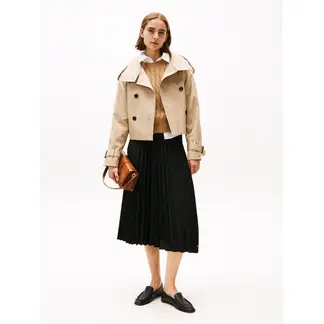 TOMMY HILFIGER - Falda negro midi plisada con logo en cintura