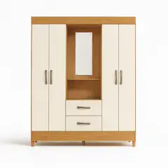 GENERICO - Clóset de 4 Puertas con Espejo y 2 Cajones - 147×181×47 cm - Armario Moderno de Gran Capacidad