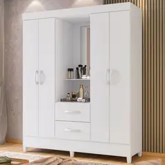 GENERICO - Clóset de 4 Puertas con Espejo y 2 Cajones Armario Moderno para Dormitorio 147×181×47 cm