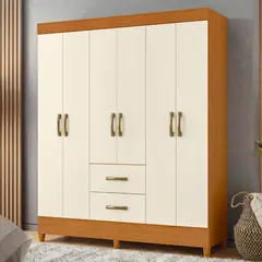 GENERICO - Clóset 6 Puertas y 2 Cajones Beige Roble  Armario Moderno 147×181×47 cm con Amplio Almacenamiento