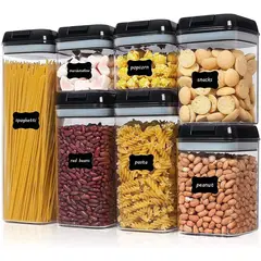 SOKANY - Set Organizador De Granos Para Cocina 7 Piezas Tapa Negra.