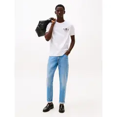 TOMMY HILFIGER - Camiseta blanca de algodón con escudo TH
