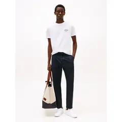 TOMMY HILFIGER - Camiseta blanca de cuello redondo con logo