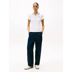 TOMMY HILFIGER - Polo blanco de corte slim con logo a contraste