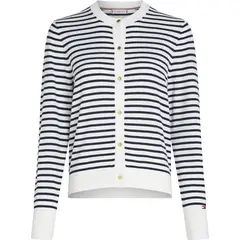 TOMMY HILFIGER - Cárdigan blanco de rayas con logo