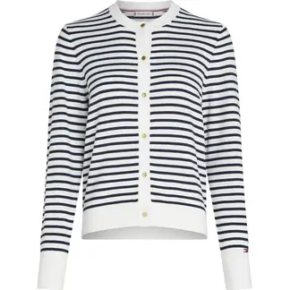 TOMMY HILFIGER - Cárdigan blanco de rayas con logo