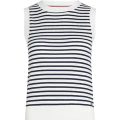 TOMMY HILFIGER - Chaleco Blanco de Rayas Azules con Logo